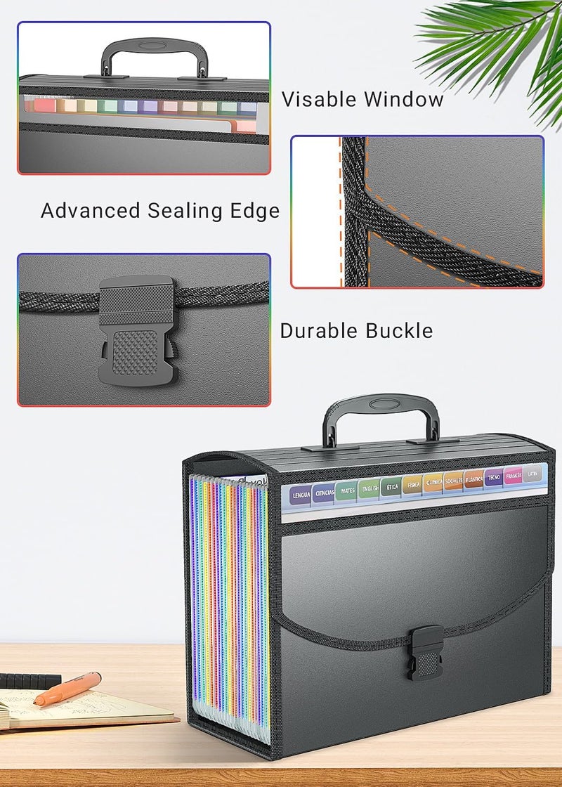 TCJ 25 Pockets Accordion File Organizer with Handle,Expanding File Folders for Documents, A4/Letter Size Paper,a-z Tabs,Perfect Expandable Accordian Filing Folders with Visible Window - Image 2